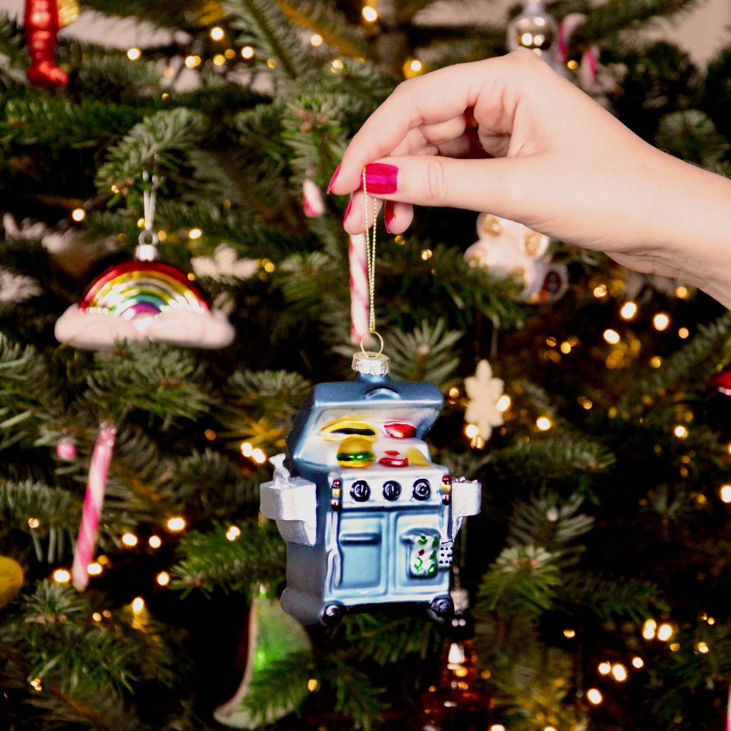 Glazen ornament moderne blauwe BBQ H11cm