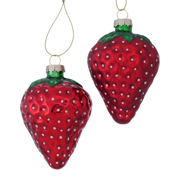 Glazen Ornament Rode Aardbei - Set van 2 H9.5CM