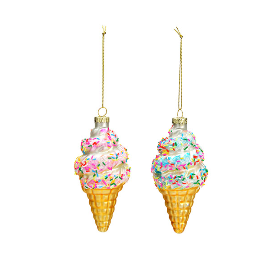 softijs kerstbal, ijsje kersthanger glazen ornament, set, twee ijsjes