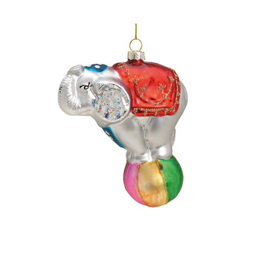 Olifant kerstbal, olifant, glazen ornament, kersthanger, rood, geel, groen, kerstballen, dier kerstbal