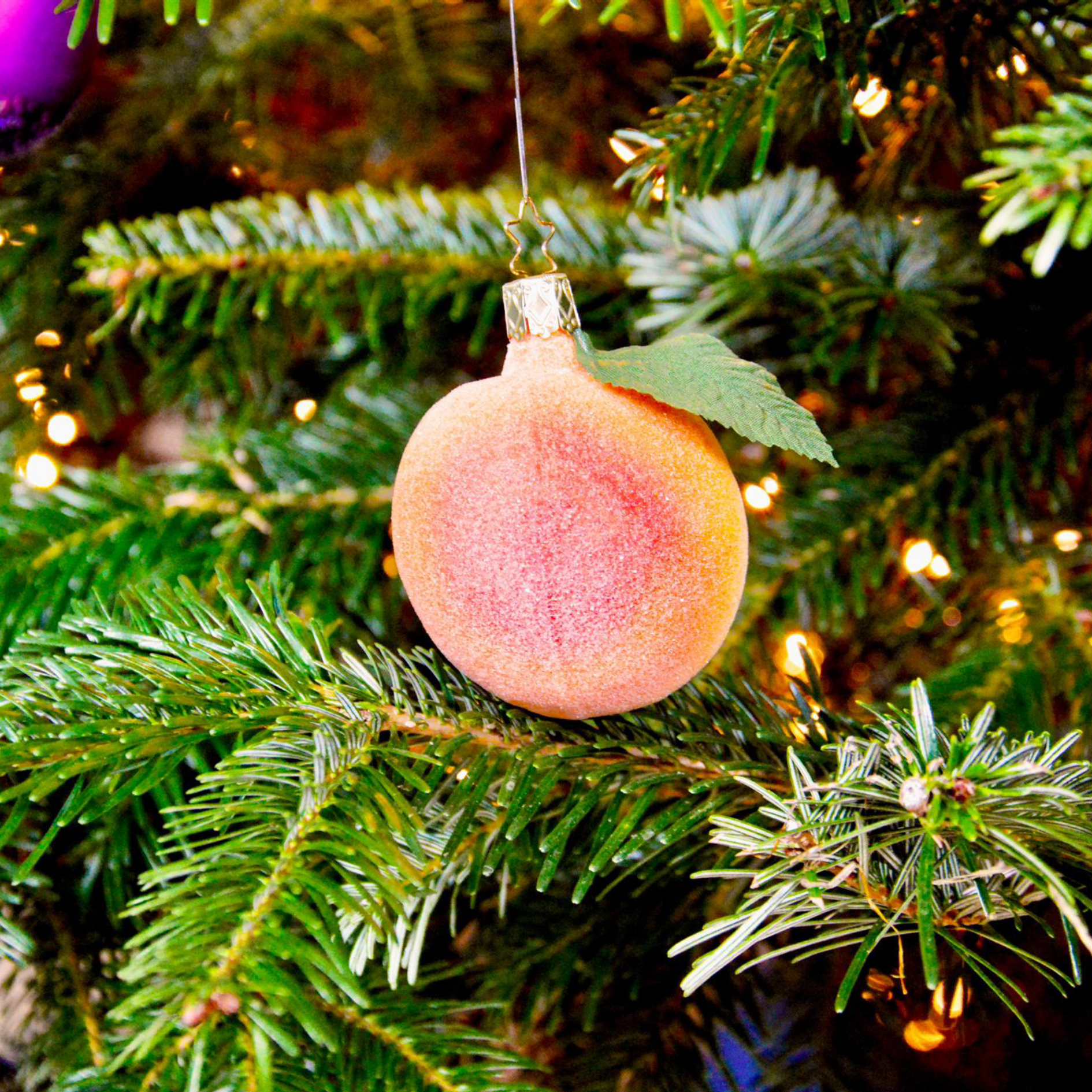 Glazen kerstornament van een perzik, 7 cm hoog, als kerstbal, kersthanger en kerstfiguur, kerstboom, oranje, roze