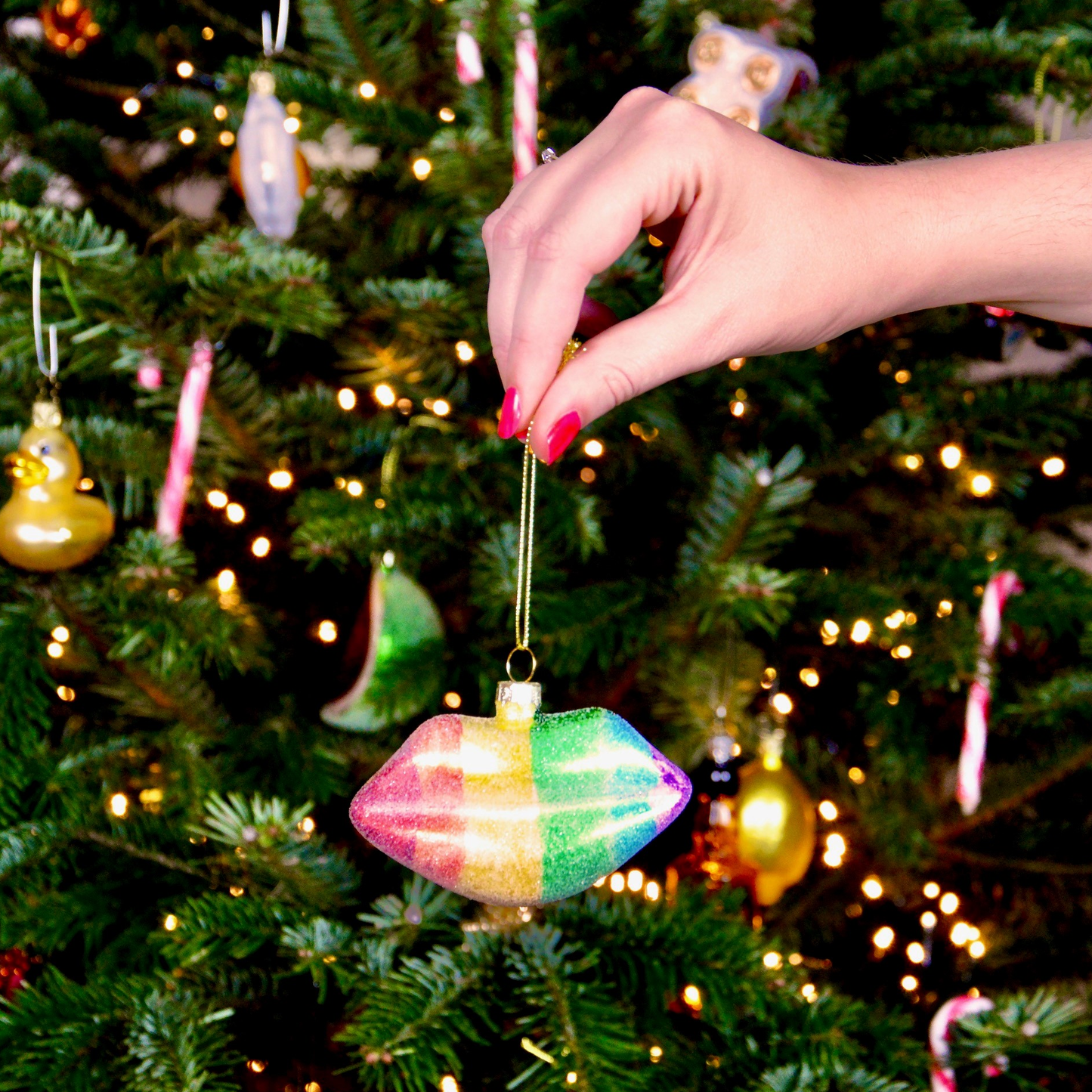 Glazen Ornament Regenboog Lippen H5cm