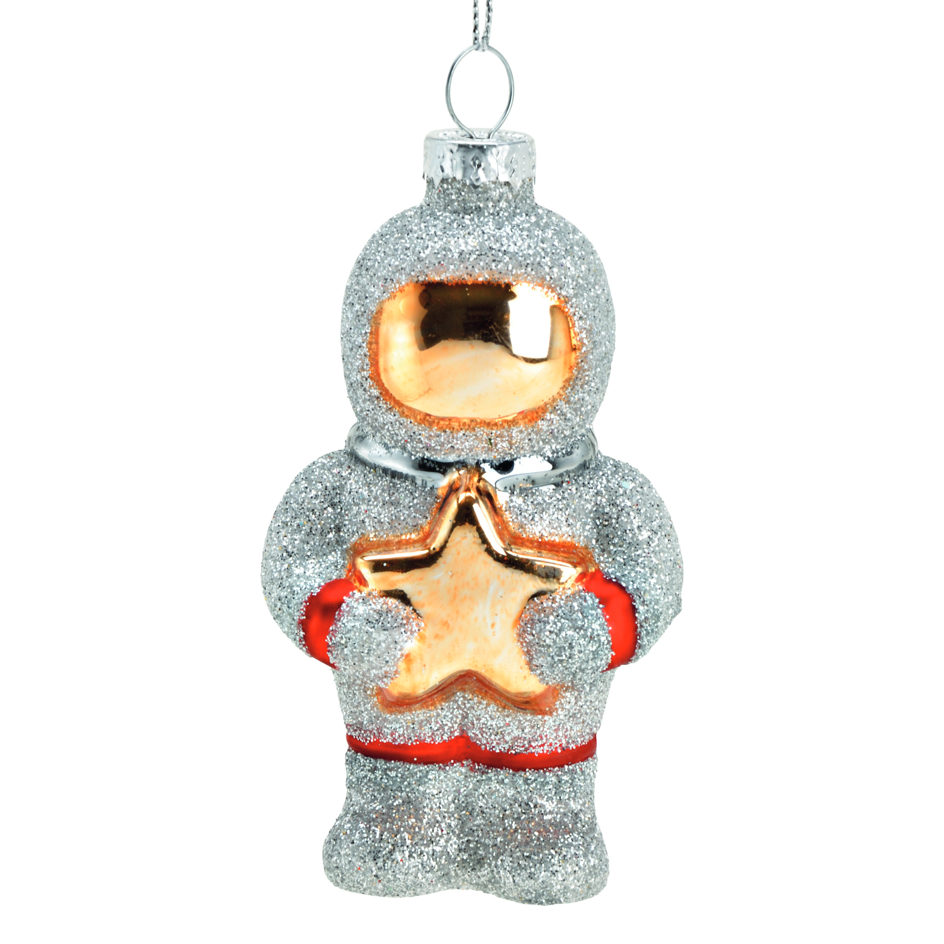 Glazen kerstbal, zilveren astronaut, H9cm Glass Christmas ornament, silver astronaut, H9cm - an otherworldly addition to your Christmas decoration - een buitenaardse toevoeging aan je kerstversiering