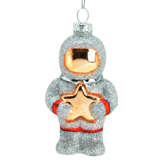 Glazen kerstbal, zilveren astronaut, H9cm Glass Christmas ornament, silver astronaut, H9cm - an otherworldly addition to your Christmas decoration - een buitenaardse toevoeging aan je kerstversiering