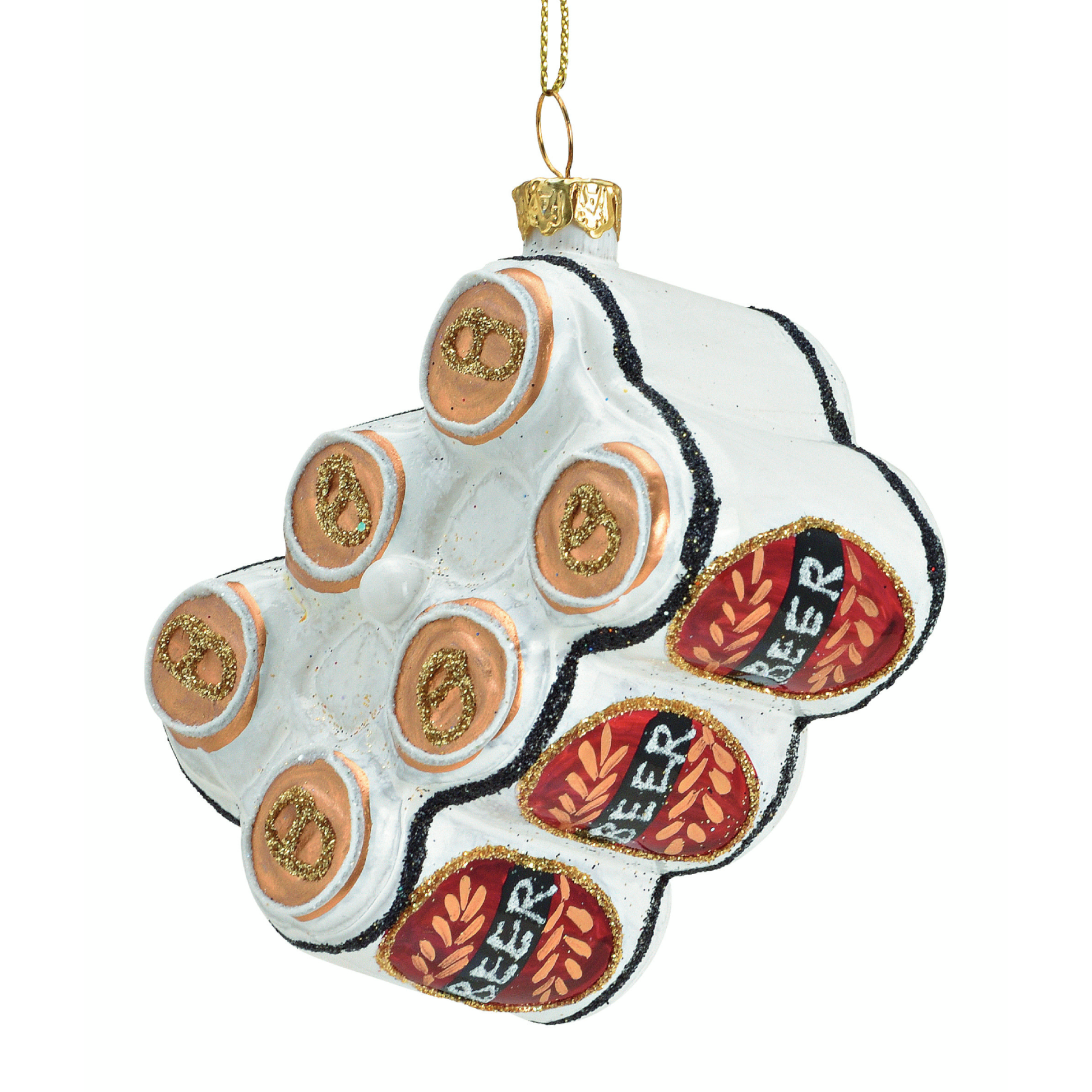 Glazen kerstornament van een sixpack bier, 8 cm hoog, als kerstbal, kersthanger en kerstfiguur