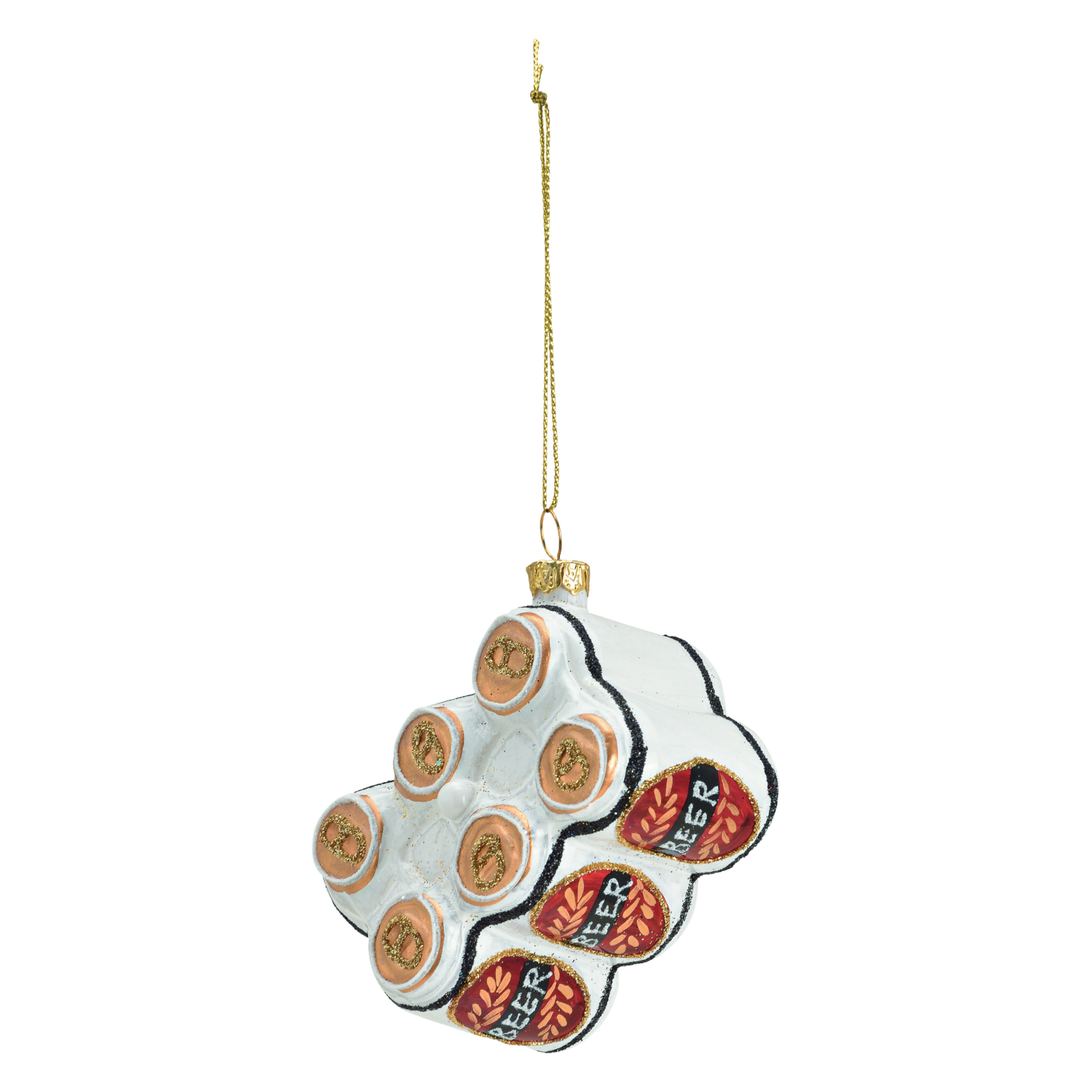 Glazen kerstornament van een sixpack bier, 8 cm hoog, als kerstbal, kersthanger en kerstfiguur
