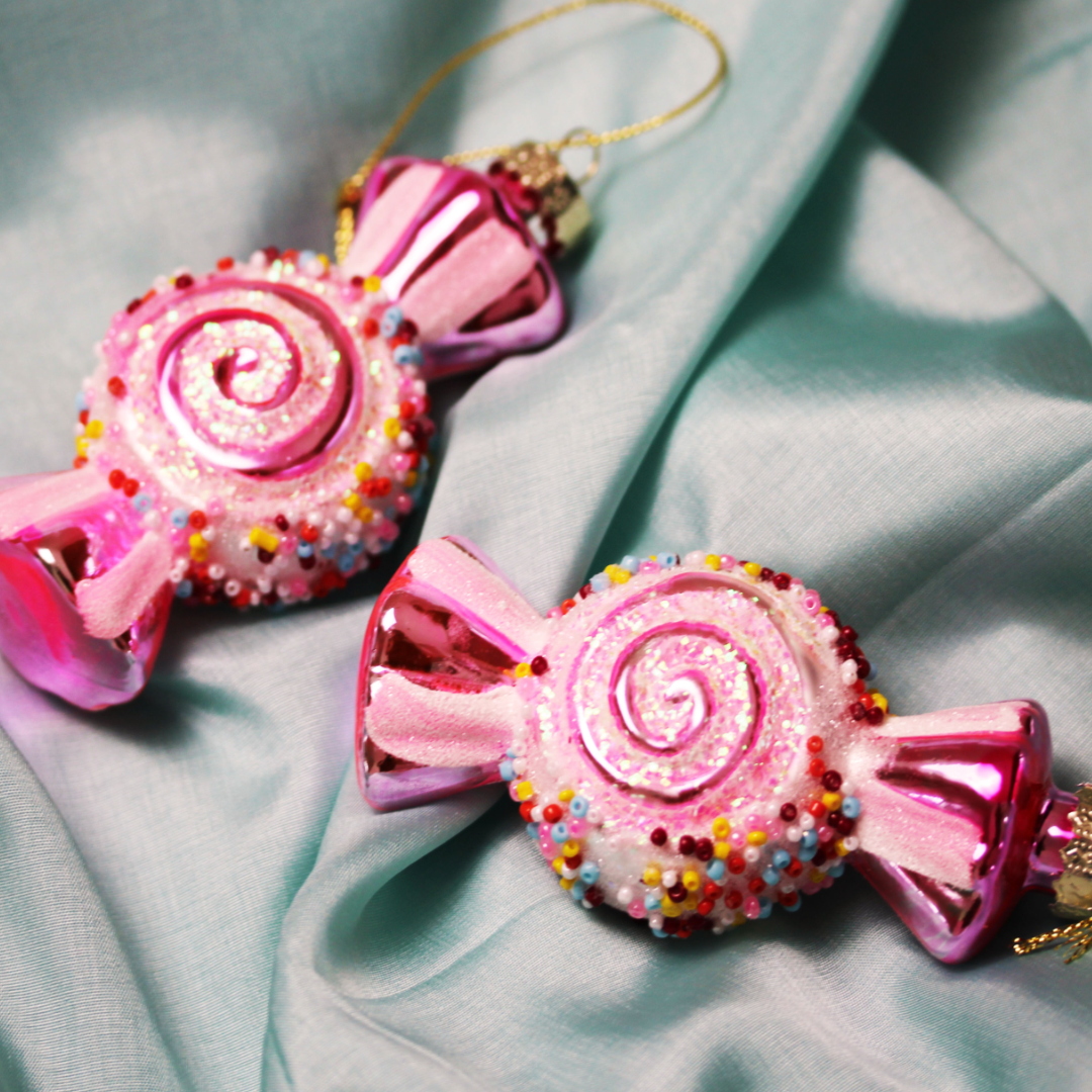 Sfeer beeld, twee snoepje, vorm, kerstbal, kersthanger, ornament, glas