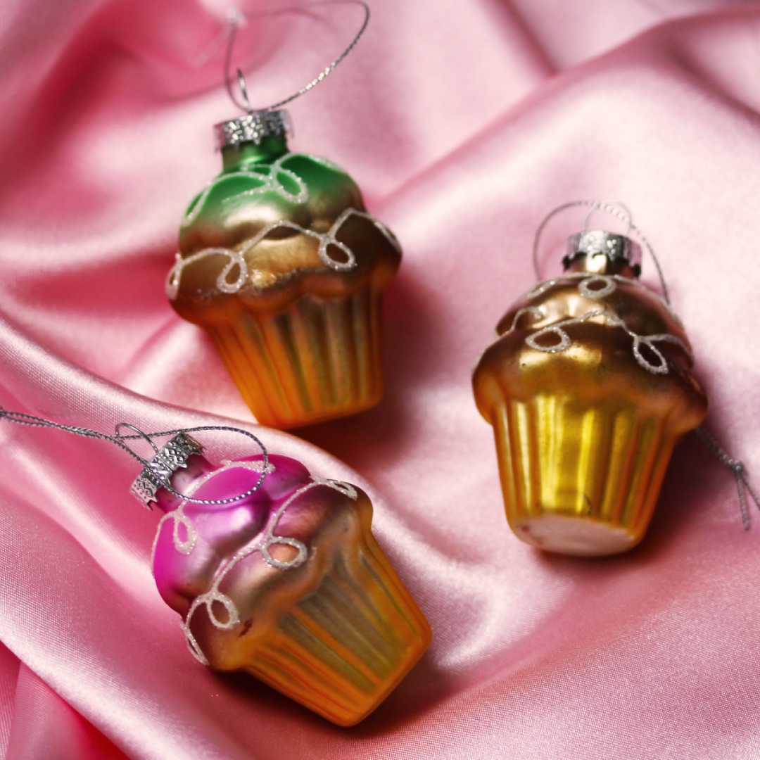 cupcake set, kerstballen set, kersthanger, roze, bruin, groen, muffin set