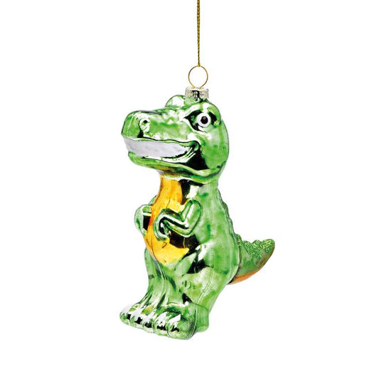 Kersthanger, kerstbal, groene, dino, glas, kerstboomversiering