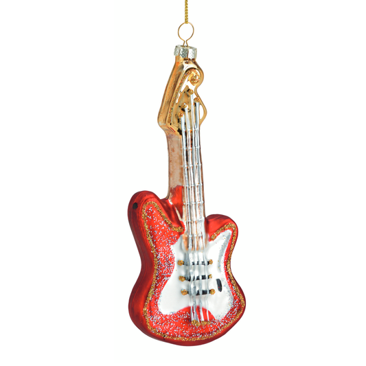Glazen kerstbal, rode elektrische gitaar, H15cm - een muzikale toevoeging aan je kerstversiering
