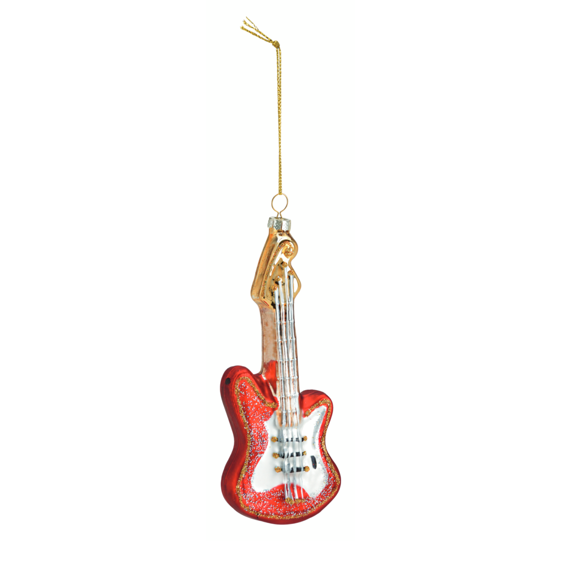 Glass Christmas ornament, red electric guitar, H15cm - a musical addition to your Christmas decoration.