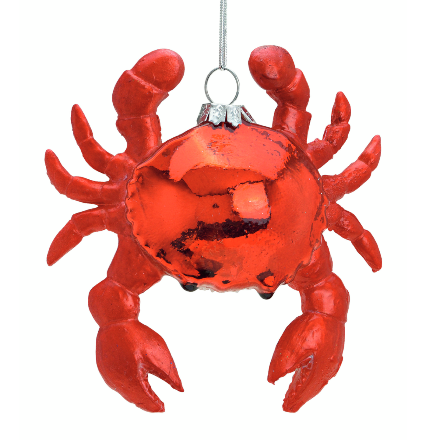 Glazen kerstornament van een rode krab, 10 cm hoog, als kerstbal, kersthanger en kerstfiguur