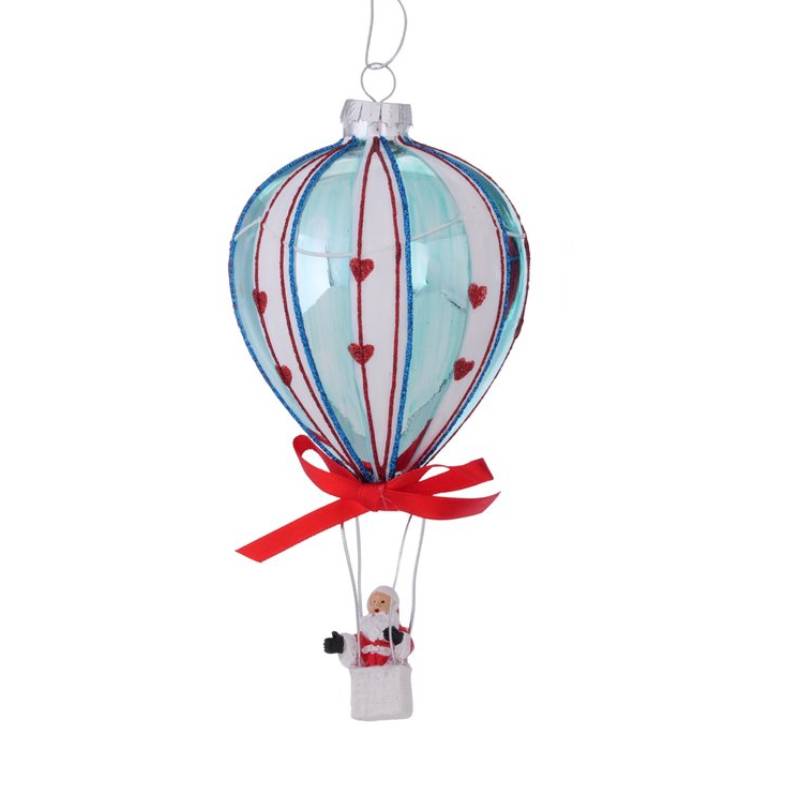 Kersthanger, luchtballon, kerstman, hartjes, rood, blauw, strik