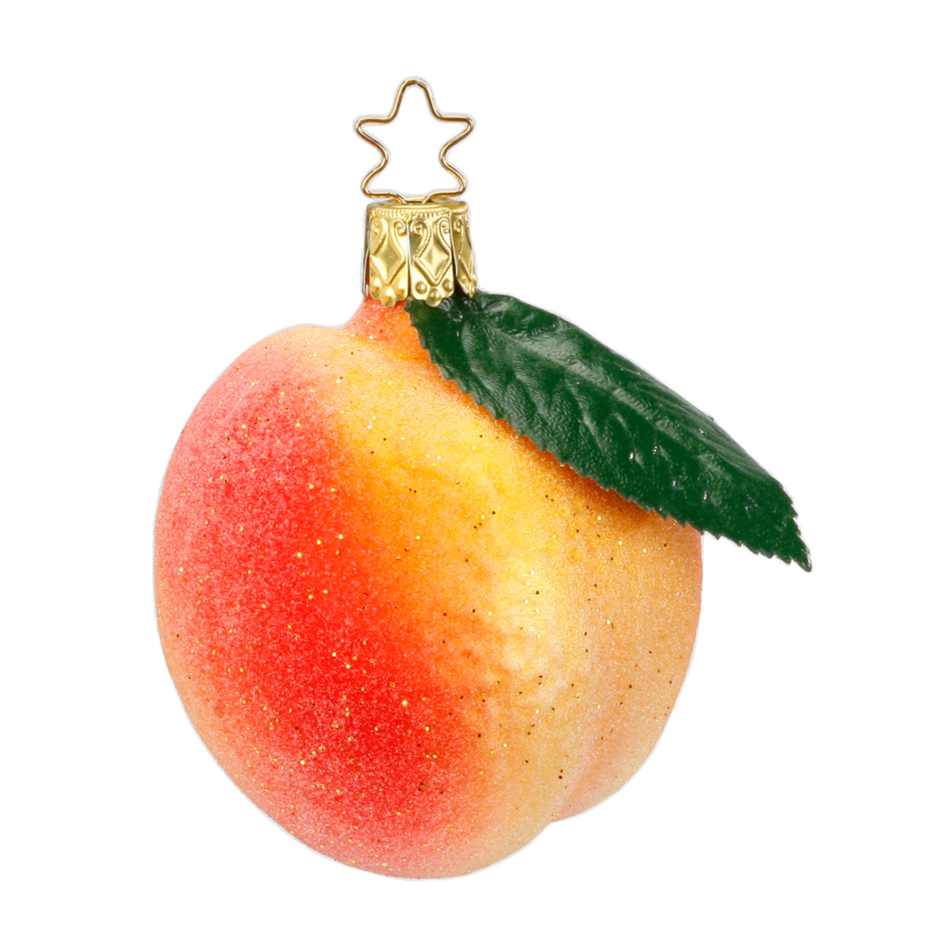 Glazen kerstornament van een perzik, 7 cm hoog, als kerstbal, kersthanger en kerstfiguur