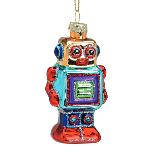 Glazen kerstbal, robot, H9cm - een leuke toevoeging aan je futuristische kerstdecor