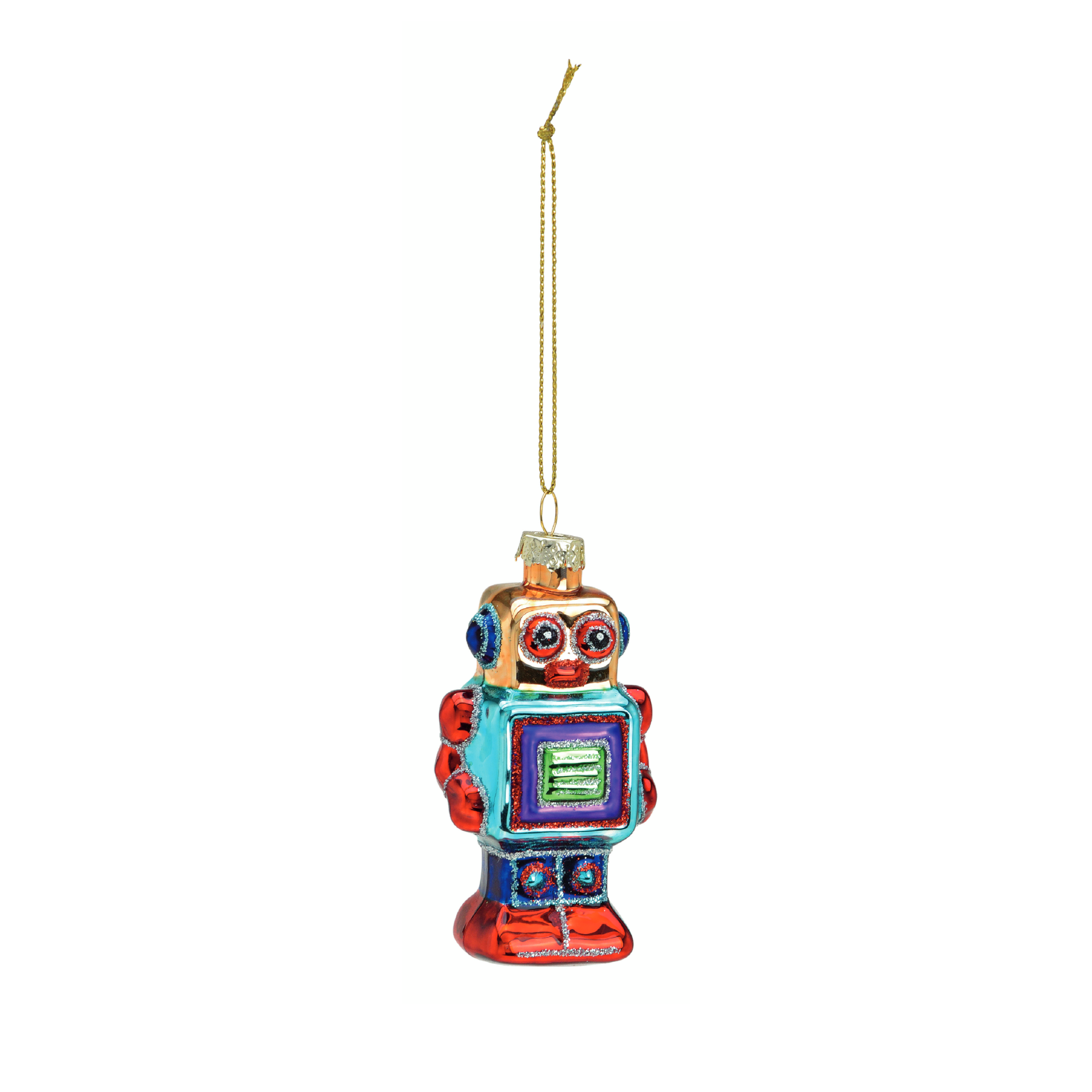 Glass Christmas ornament, robot, H9cm - a fun addition to your futuristic Christmas decoration