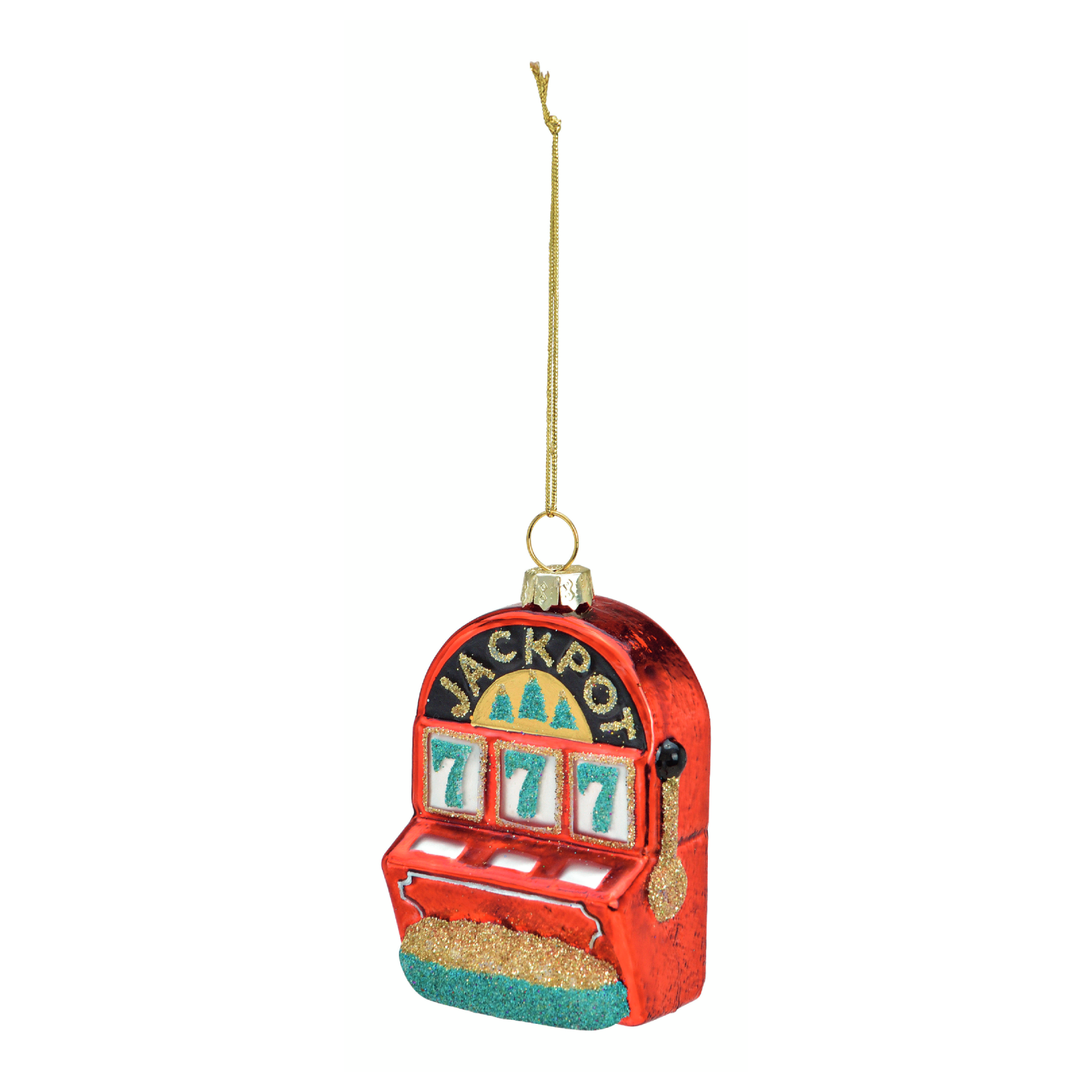 Glass Christmas ornament, red slot machine, H8cm - a playful addition to your Christmas decoration