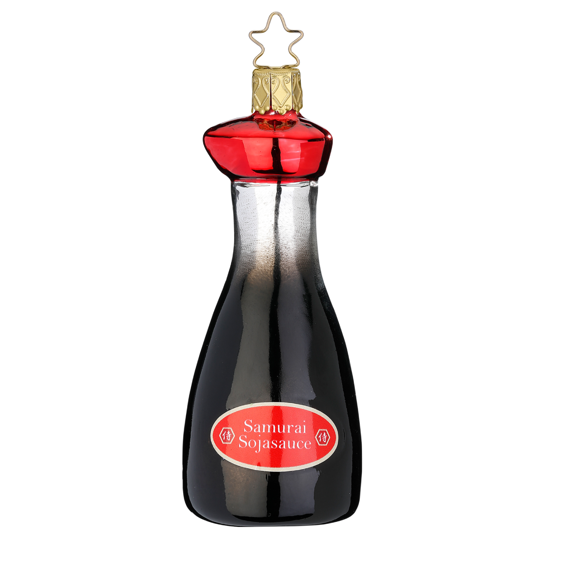 Glazen kerstornament van een sojasausfles, 11 cm hoog, als kerstbal, kersthanger en kerstfiguur