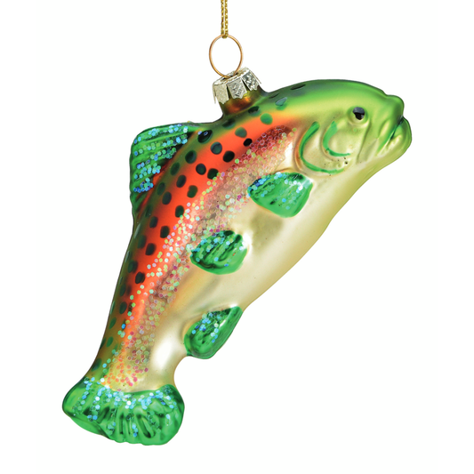 Glazen kerstornament van een groene vis, 5 cm hoog, als kersthanger, kerstbal en kerstfiguur