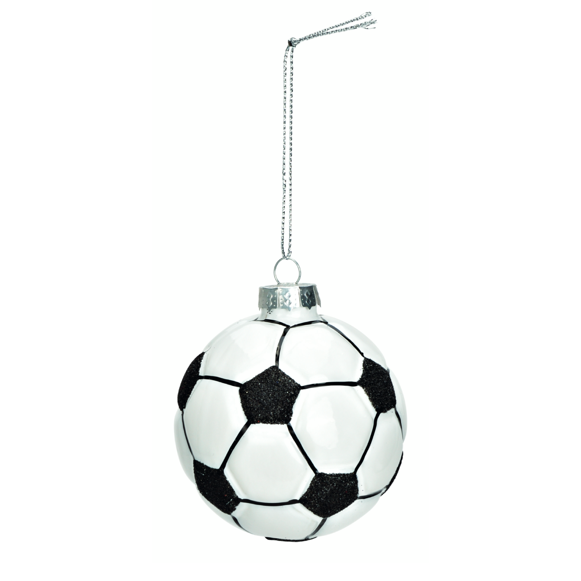 Glass Christmas ornament, white/black soccer ball, 7cm - perfect for the soccer enthusiast in your Christmas decoration