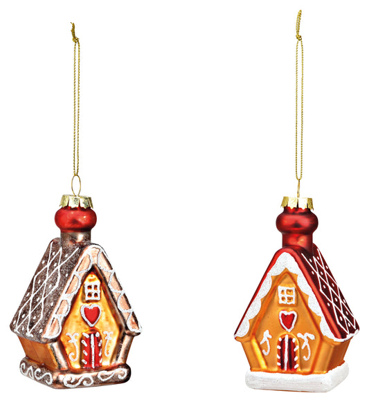 Glazen Ornament Set Peperkoekhuisjes  H10cm