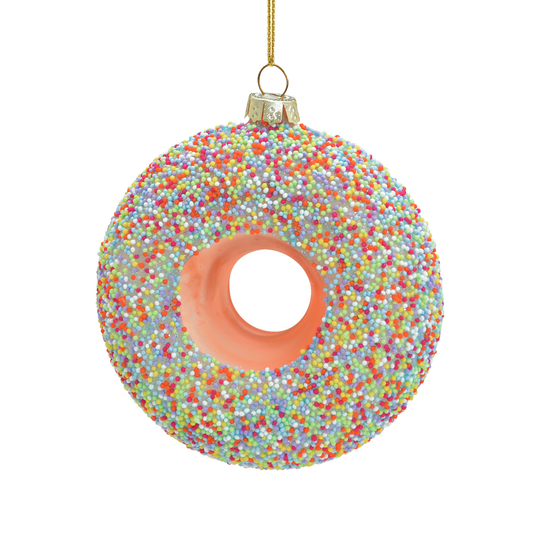 glazen, glazen ornament, kerstbal, kersthanger, donut, groen, rood, roze, food kerstbal, snoep kerstbal