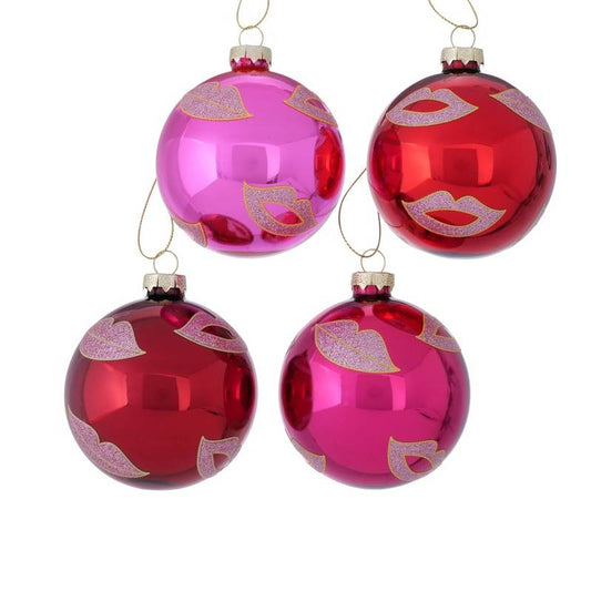 kerstbal, kerstballen, set, roze, rood, kus, lippen