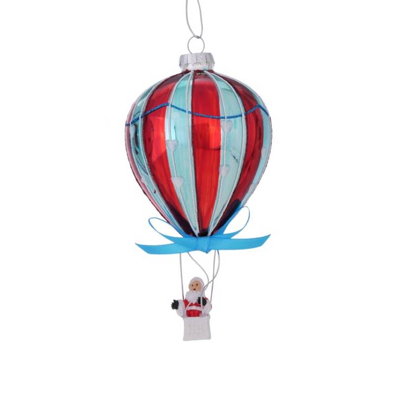 Kersthanger, luchtballon, kerstman, strepen, blauw, strik