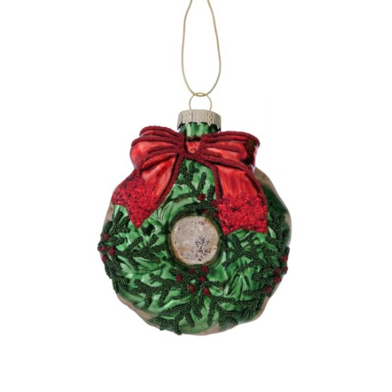 kersthanger, kerstkrans, kerstkrans met strik, groen, glas