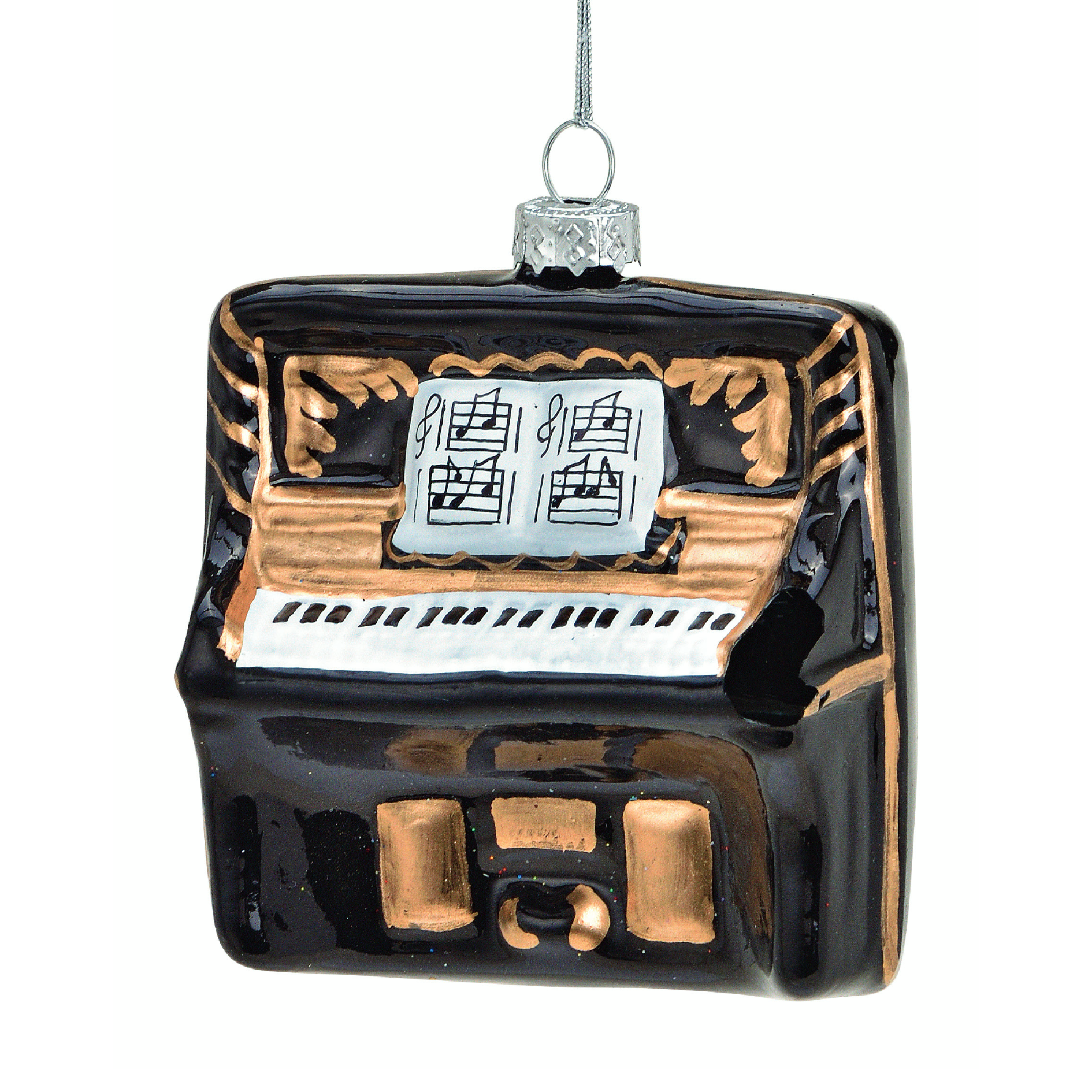 Glazen kerstornament, zwarte piano, 9 cm hoog, als kerstbal, kersthanger en kerstfiguur