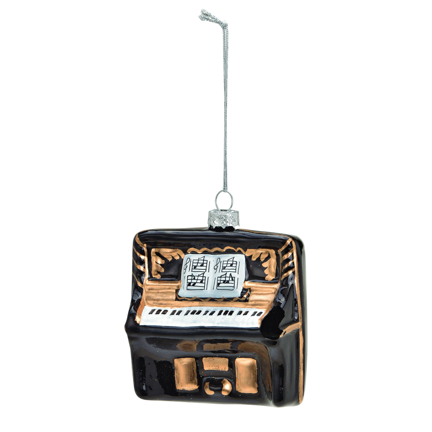 Glazen kerstornament, zwarte piano, 9 cm hoog, als kerstbal, kersthanger en kerstfiguur