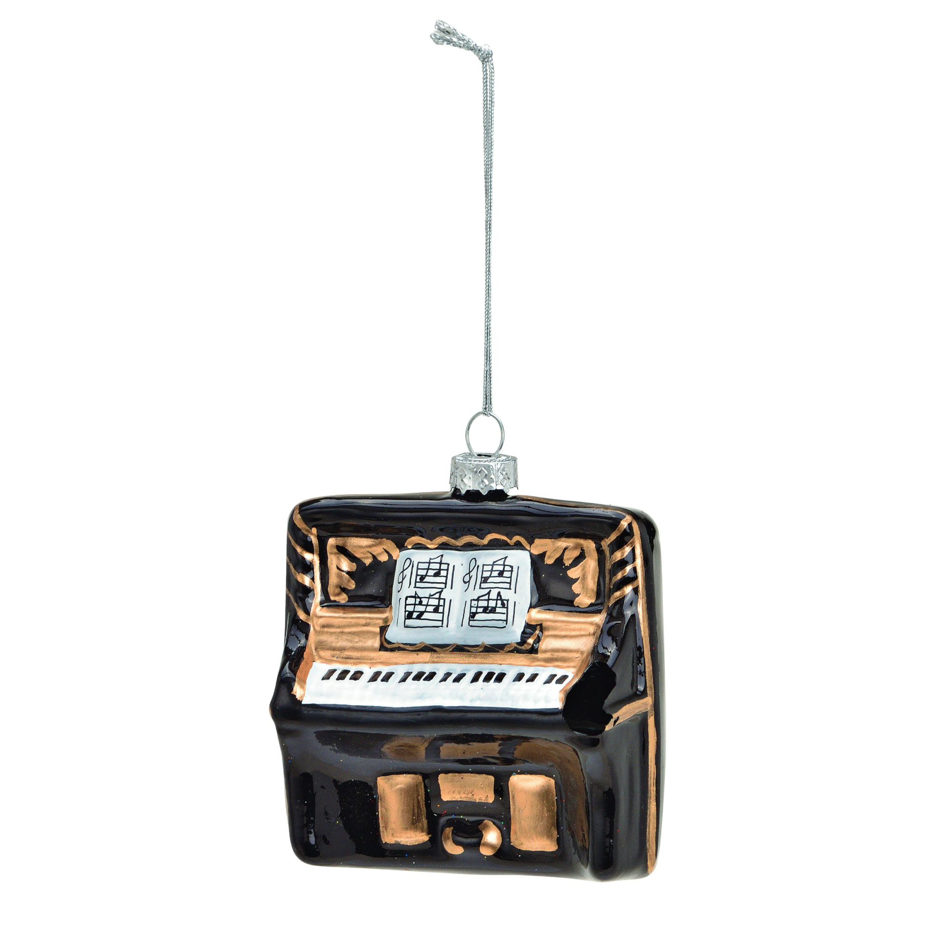 Glazen kerstornament, zwarte piano, 9 cm hoog, als kerstbal, kersthanger en kerstfiguur