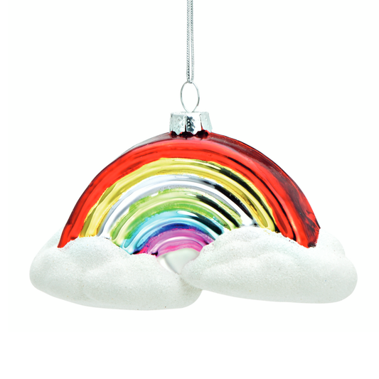 Glazen ornament regenboog met wolken H7cm