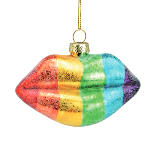 Glazen kerstbal, regenboog lippen, H5cm, gay,  - een kleurrijke toevoeging aan je kerstversiering, lhbtiq