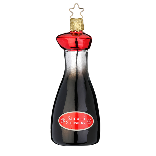 Glazen kerstornament van een sojasausfles, 11 cm hoog, als kerstbal, kersthanger en kerstfiguur